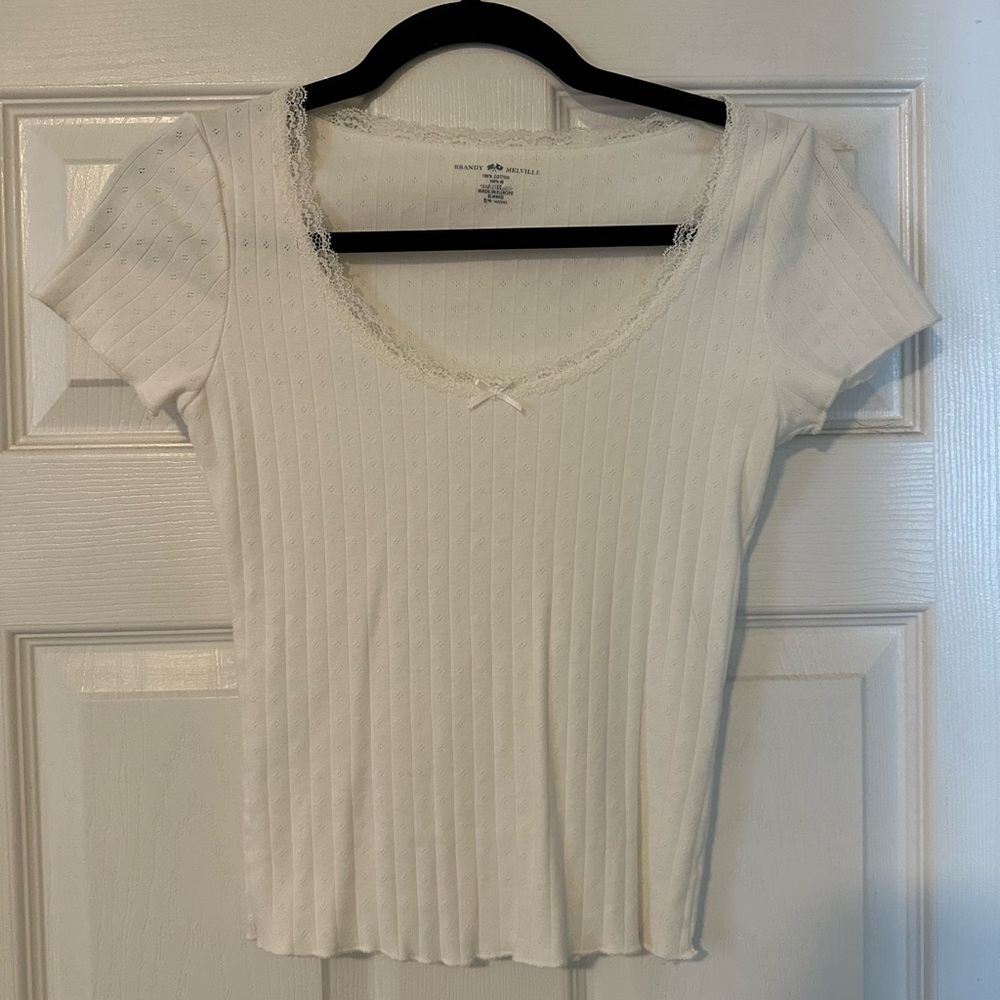 Brandy Melville Cream Lace Trim Blouse